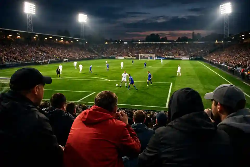 Fußballfans im Stadion der 2. Bundesliga bei einem spannenden Spiel