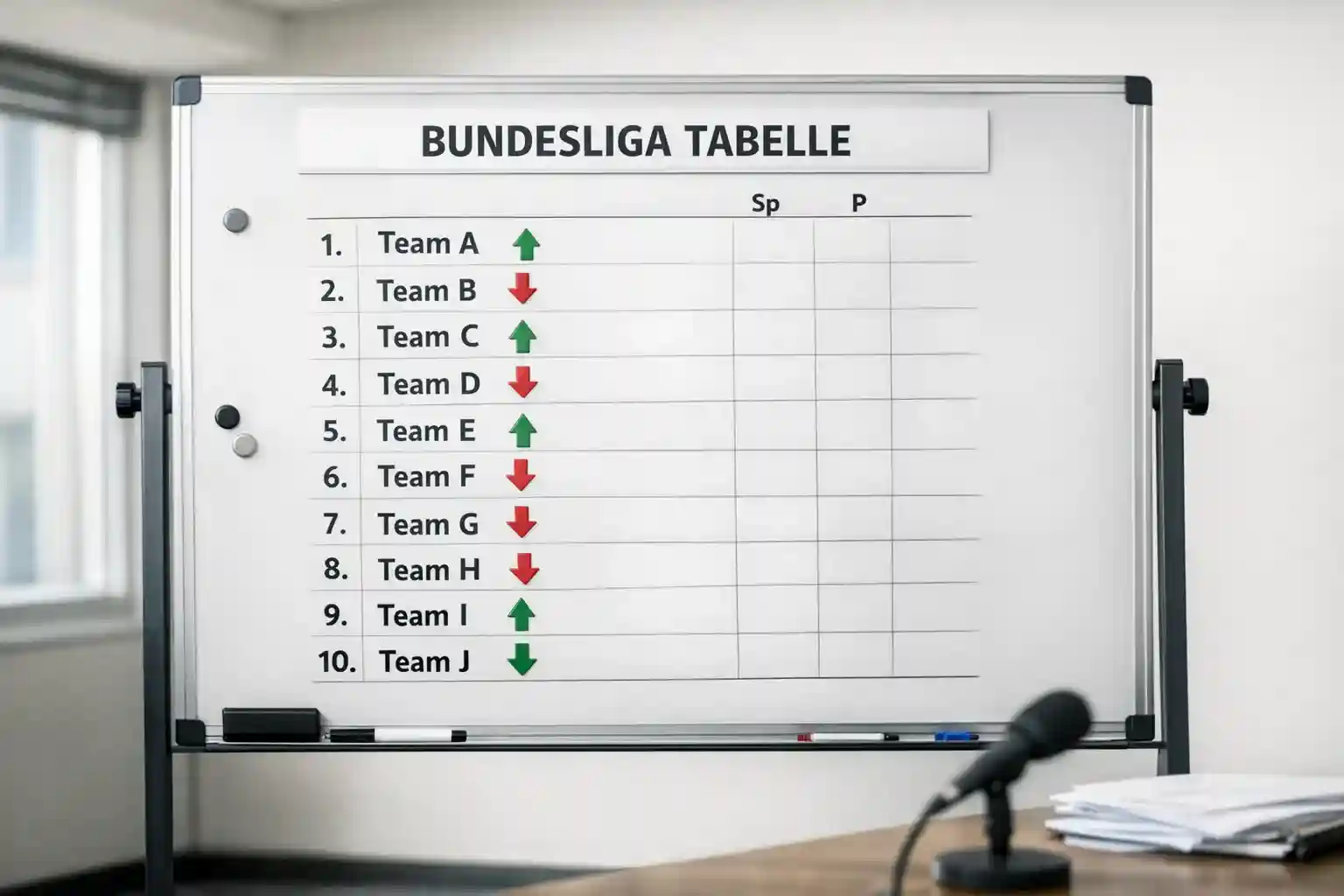 Fu&szlig;ball-Tabelle mit Pfeilen die Positionswechsel zeigen