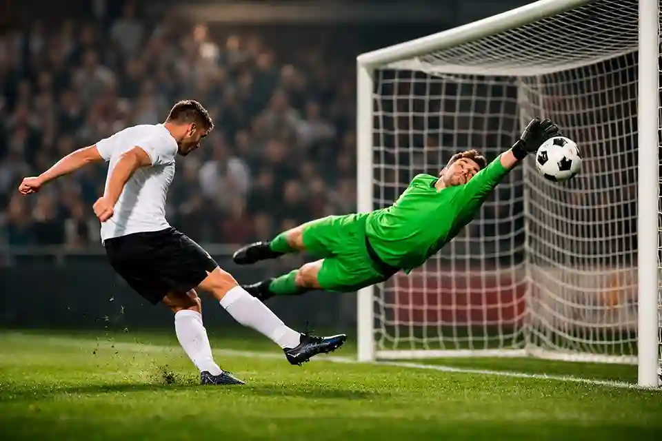 Torschuss im Fußballstadion der 2. Bundesliga