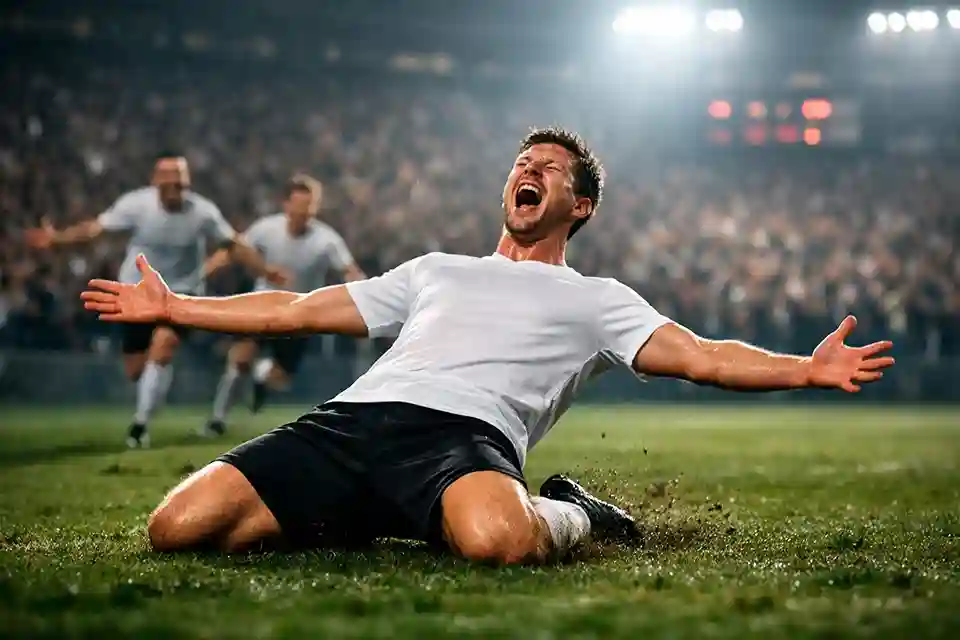 Dramatischer Torjubel in der Schlussphase eines Fußballspiels
