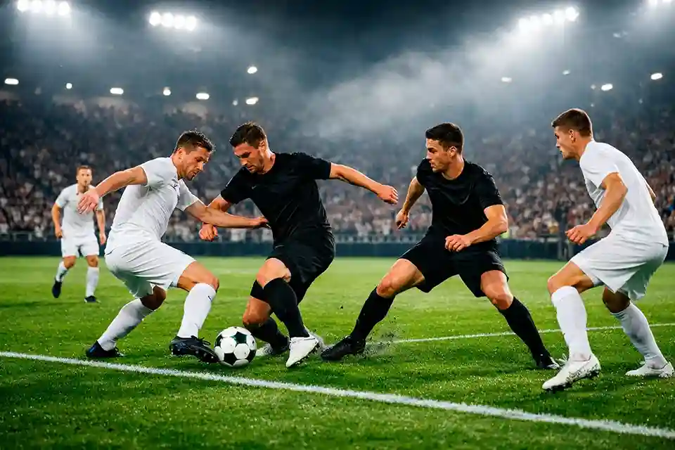 Spannendes Fußballspiel in der 2. Bundesliga mit Flutlicht bei Nacht