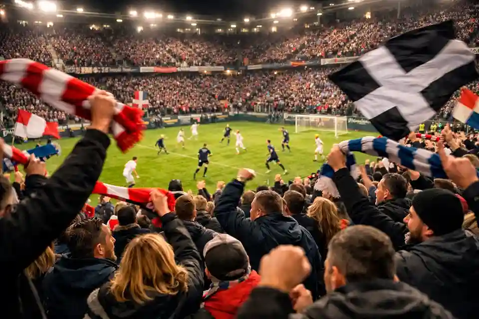 Fußballfans verfolgen ein Spiel der 2. Bundesliga im Stadion