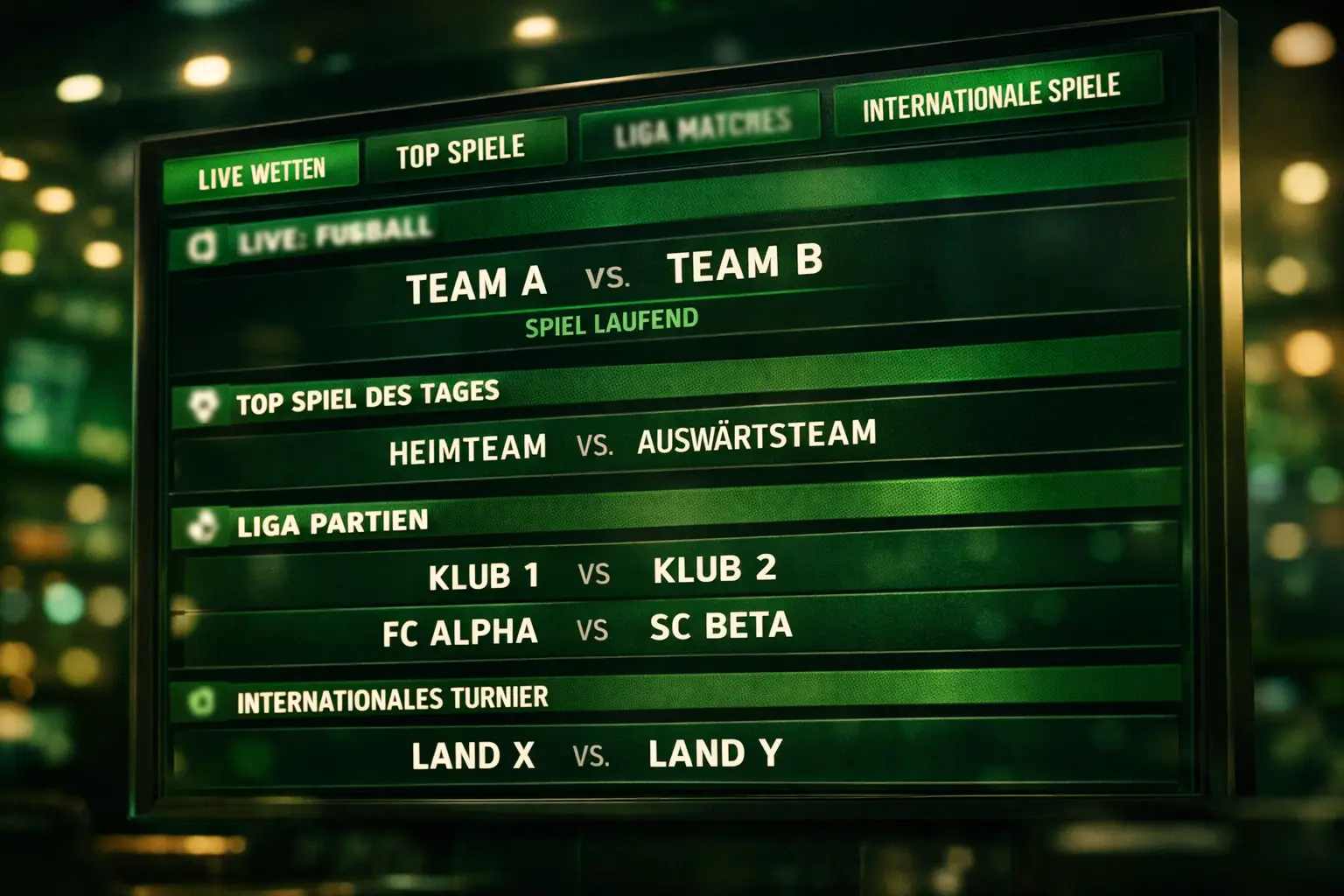 Digitale Anzeigetafel mit Wettquoten für Fußballspiele